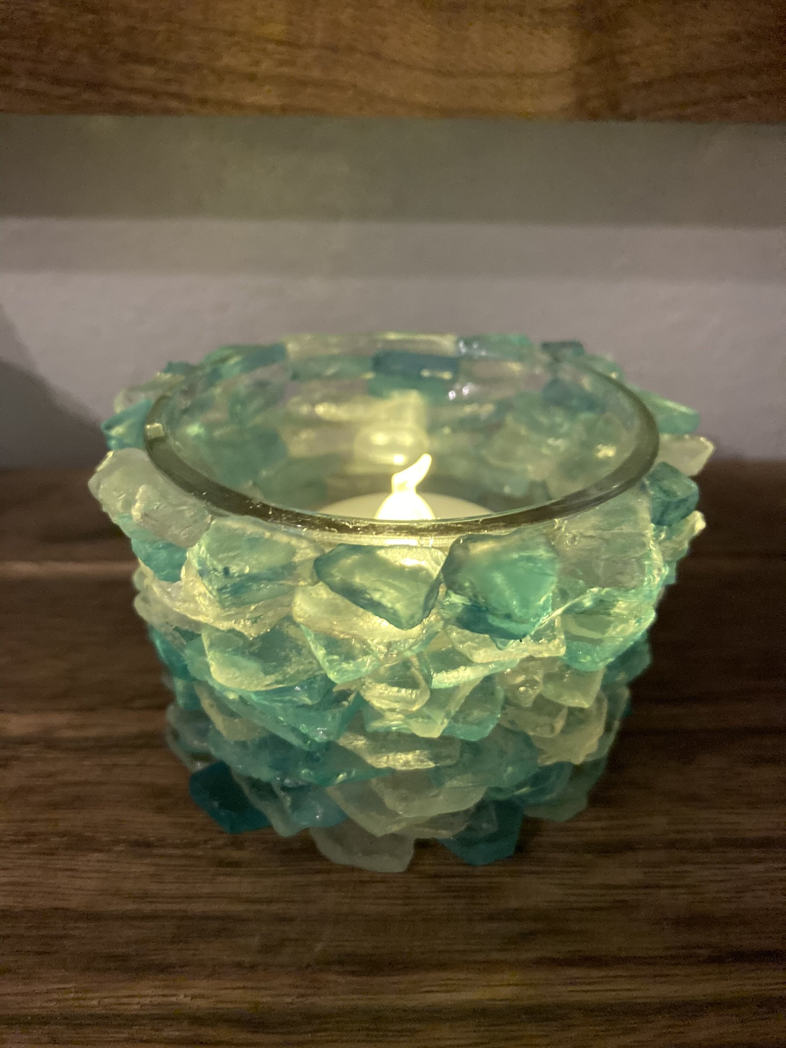 Beach Décor Sea Glass Tea Light Candle Holder/ Handmade/ FREE Etsy
