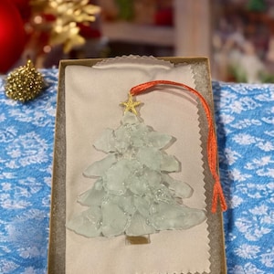 Handmade Beach Sea Glass Christmas Tree Ornament/White-LT Blue