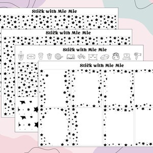 May include: Printable planner pages featuring a black star pattern and the text "Stick with Mie Mie". The pages are designed for use with a planner or journal.