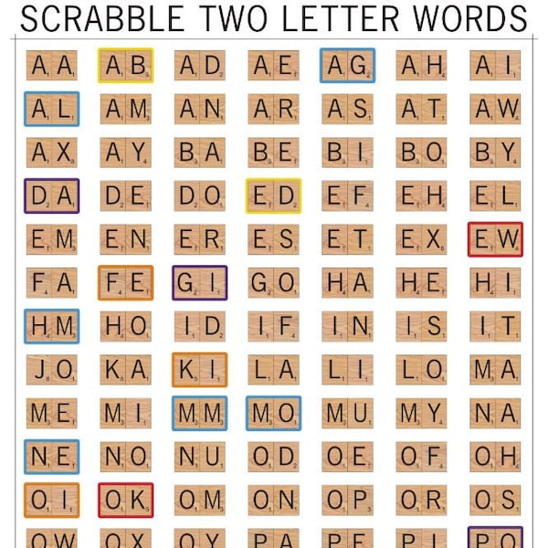 Two Letter Words In Scrabble Etsy