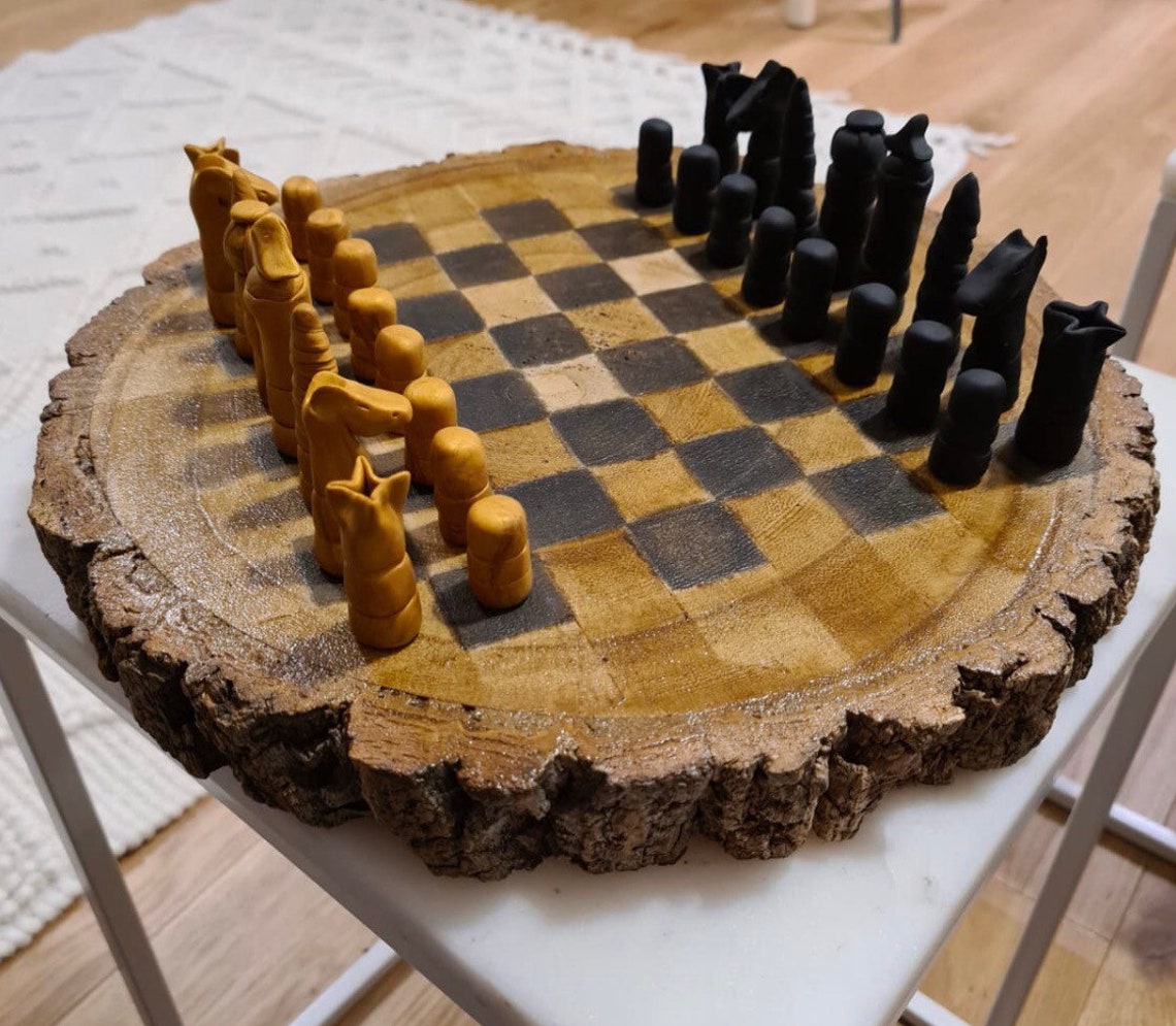 Handmade Handcrafted Polymer Clay Wooden Board Chess Set Etsy