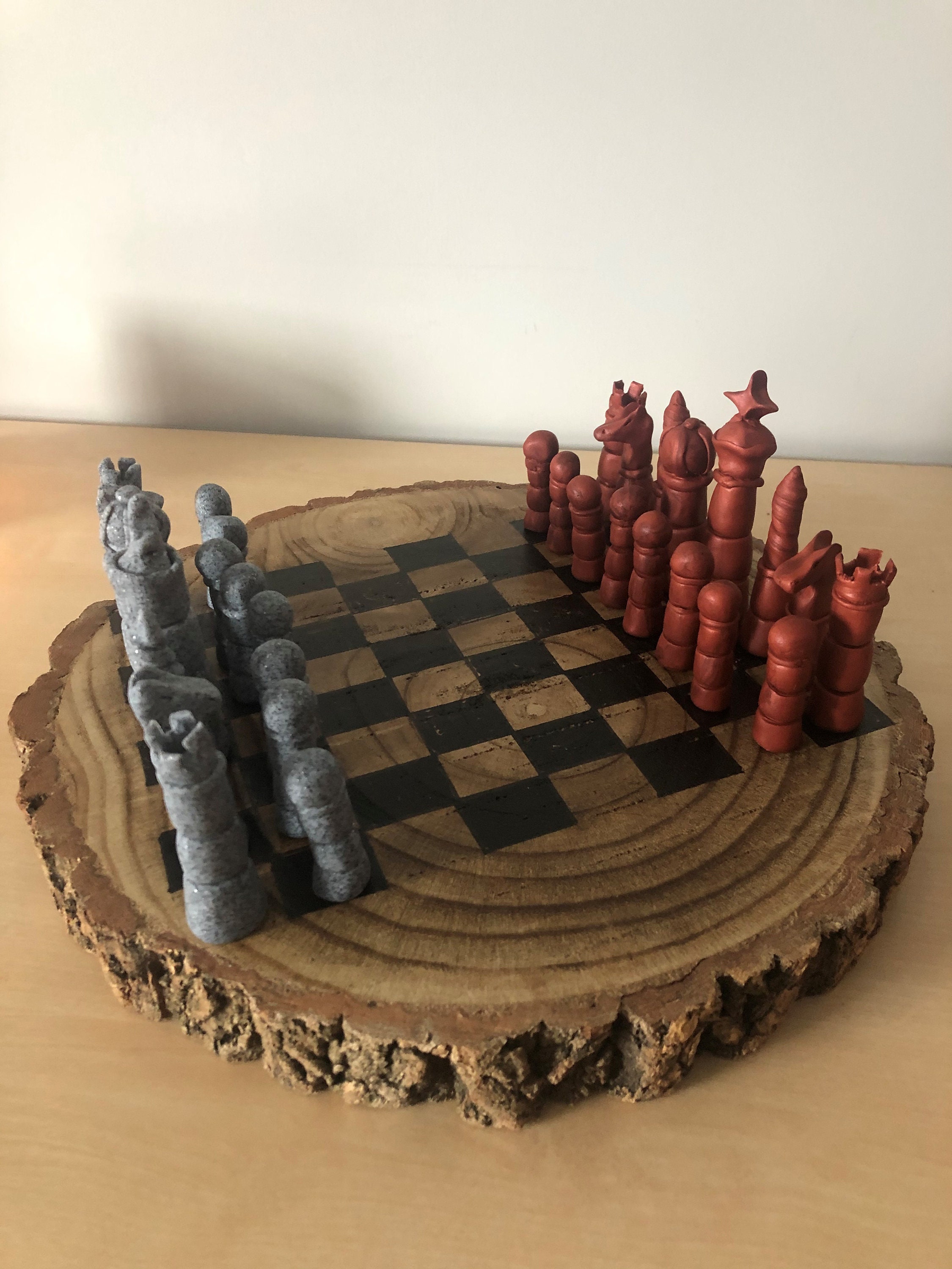 Handmade Handcrafted Polymer Clay Wooden Board Chess Set Etsy