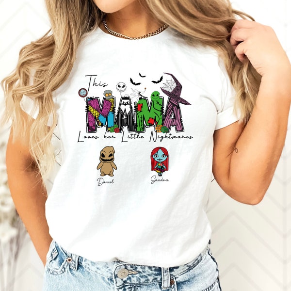 Custom Horror Mama Shirt, This Mama Loves Her Nightmares  Personalized TShirt, Funny Spooky Ghouls Halloween Gift Tees for Mother