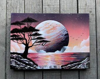 Painting - Drowning Moon - spray paint 11x14 on canvas