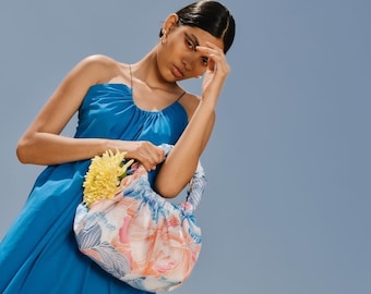 Blooming Bag, Beige-Blue for Women Gift Mother Gift Casual Women Bags, Handbag, Hobo Bag, Women Handbag
