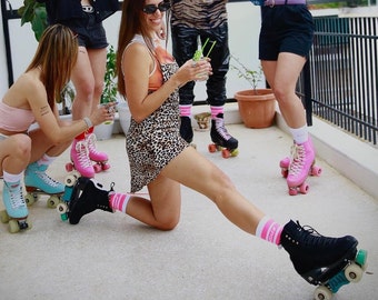 Retro Stripes, Mid Calf 90% Greek Cotton Roller Skate Patinia Tube Socks