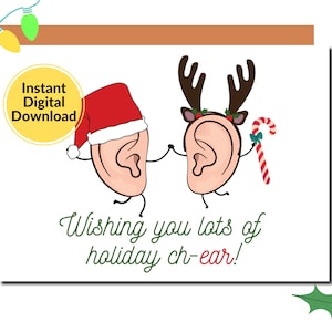 Tarjeta de Navidad de audiología ENT/Tarjeta de vacaciones de audiología/Tarjeta imprimible de juego de palabras/Descargable/Descarga digital instantánea/Para audiólogos/Para ENT