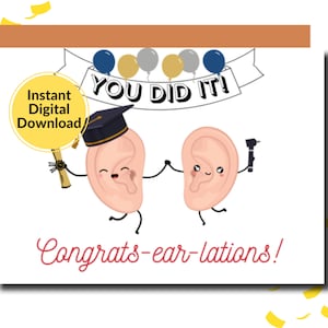 Audiologie KNO Afstudeerkaart/Ear Pun Afdrukbare Kaart/Audiologie Grad/ENT Grad/Downloadbaar/Instant Digitale Download/Voor audiologen/Voor KNO's