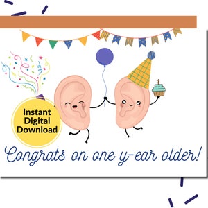 Cartão de aniversário engraçado de audiologia ent/cartão imprimível de trocadilho de orelha/download digital instantâneo/aniversário de audiologia para download/para audiologistas/para otorrinolaringologistas