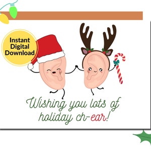 Tarjeta de Navidad de audiología ENT/Tarjeta de vacaciones de audiología/Tarjeta imprimible de juego de palabras/Descargable/Descarga digital instantánea/Para audiólogos/Para ENT