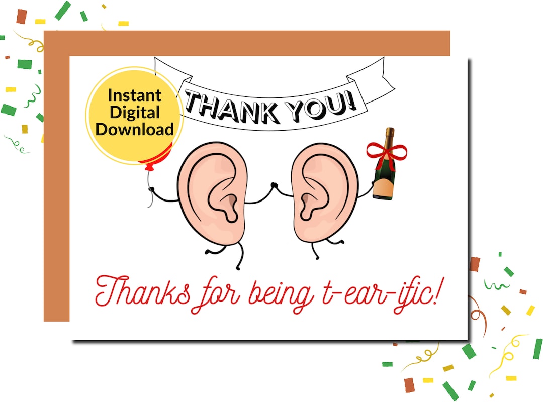 Audiology ENT Thank You Card/audiology Thank You Card/ear Pun Printable ...