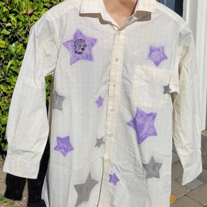 Hand-painted Non-binary Pride Long sleeve Button up, hand painted enby pride yellow purple black button down, trans nb pride dress shirt