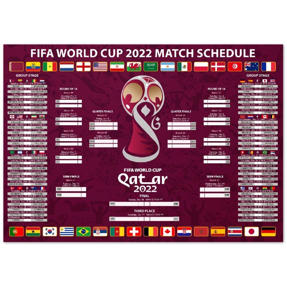 World Qatar Poster World Cup 2022 Schedule FIFA - Etsy