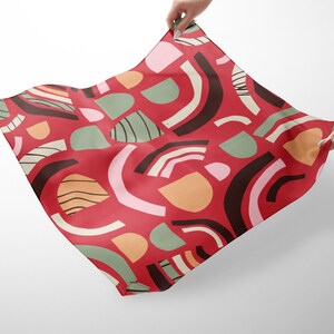 100% Silk Scarf, Habotai Silk (not shinny), Square Neckerchief in 4 sizes, Modern, Geometric, Signature Design, Luxury Unisex Gift - Red24