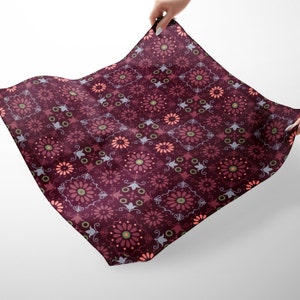 100% Silk Scarf, Habotai Silk (not shinny), Square Neckerchief in 4 sizes, Modern, Geometric, Signature Design, Luxury Unisex Gift - Red35