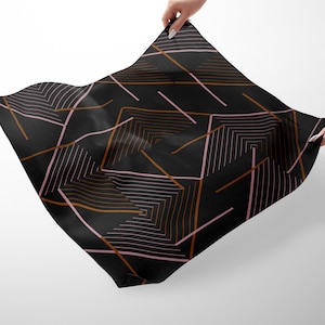 100% Silk Scarf, Habotai Silk (not shinny), Square Neckerchief in 4 sizes, Modern, Geometric, Signature Design, Luxury Unisex Gift - Black32