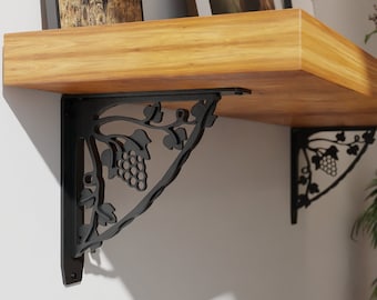 Verzierte Metall Regalhalterungen, dekorative Korbelregal, Gusseisen Halterung, Weinlaub Regal Klammern, Schwere Klammern, Regalhalterung (1 Paar)