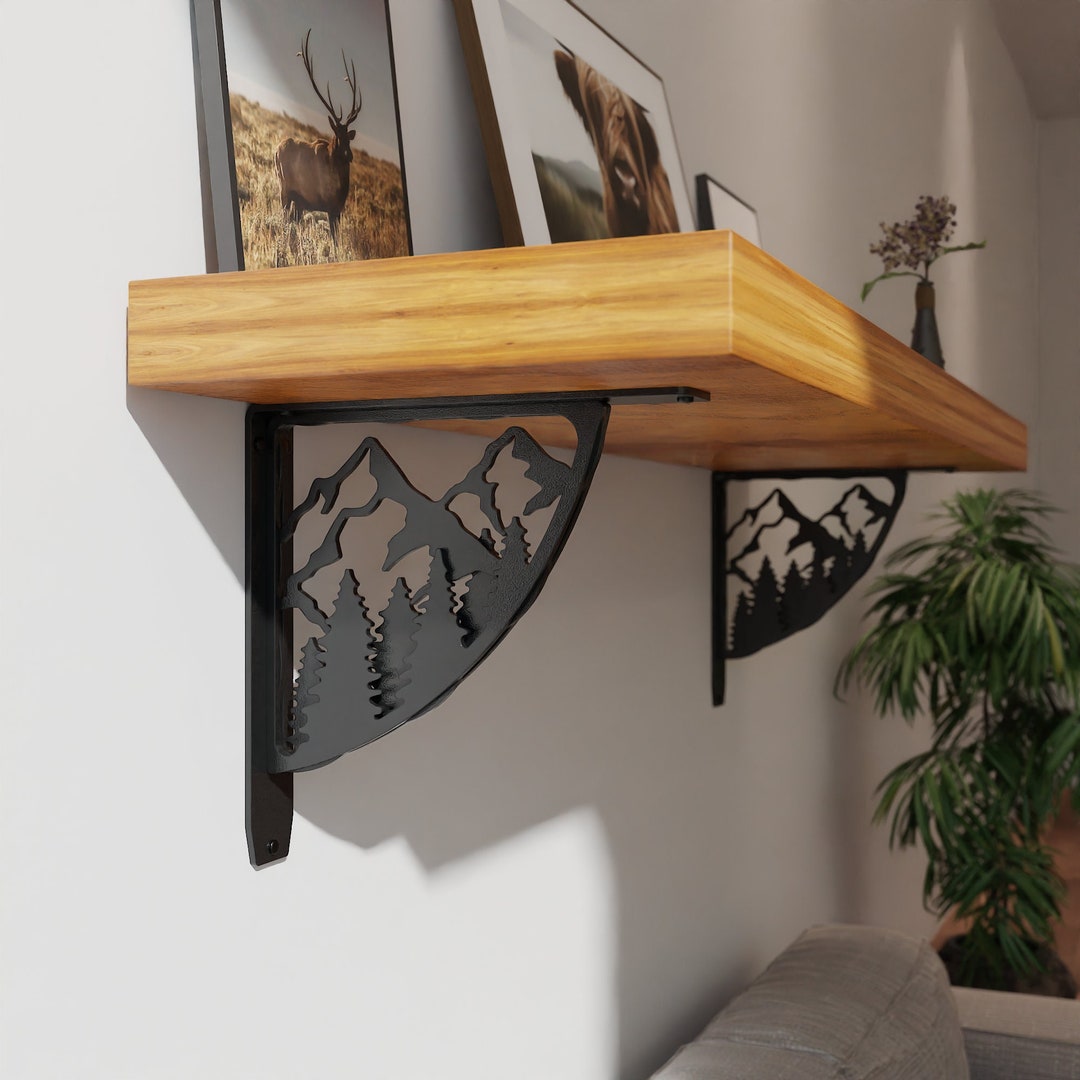 Small Book Shelf Brackets, Rustic Farmhouse Mountain Decor, Modern Home