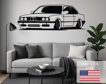 E30 Stance BMW Wall Art Silhouette, 1986-1991 BMW, Car Garage Wall Decor, Made in USA, Automotive Sign, Custom Gift, Lowered Car