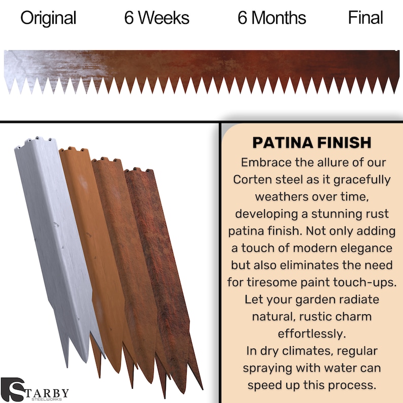 Patina Rusting Tool Cor-ten Steel Landscape Edging - Weathering Rust Patina Finish - 45x5 ...