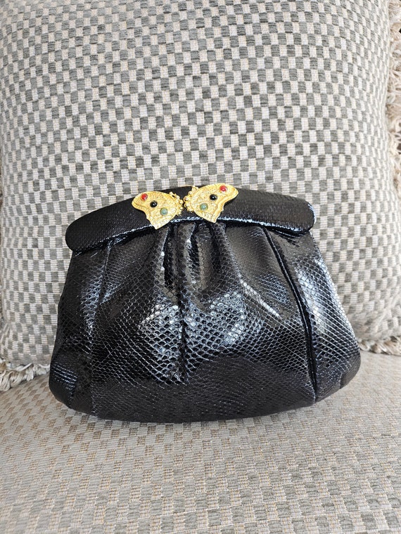 Butterfly Sign Black Italian Ladies Leather Handbag - Ivan Troy