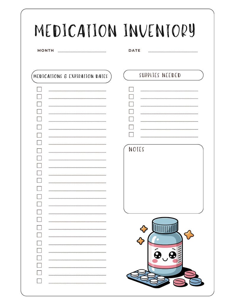 Pill Inventory Form Medication Inventory Template - Etsy