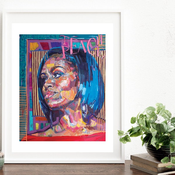 Michelle Obama - Signed, LIMITED, Fine Art Print. Giclee. "Teach Peace"