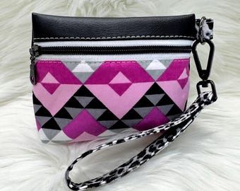 Pink & Black Patterned Wristlet