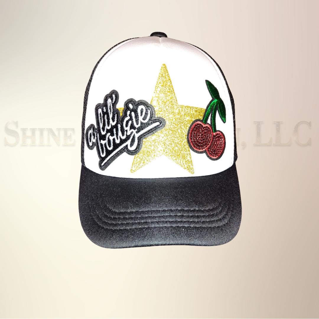 A Lil Bougie Embellished Black and Gold Trucker Hat A lil bougie, extra sparkly, and one-of-a-kind  main image 4