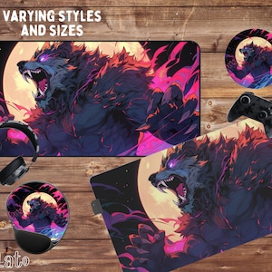 Werwolf Maus Pad | Werwolf Schreibtischunterlage | Großes Gamer Maus Pad | Werwolf Schreibtischmatte | Schreibtischunterlage mit Horror Motiv