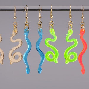 Snake Earrings set of 4 Neon Fluorescent Acrylic Mirrored Snake Christmas Gifts for Birthday Best Friends Festival Rave Stocking Stuffer