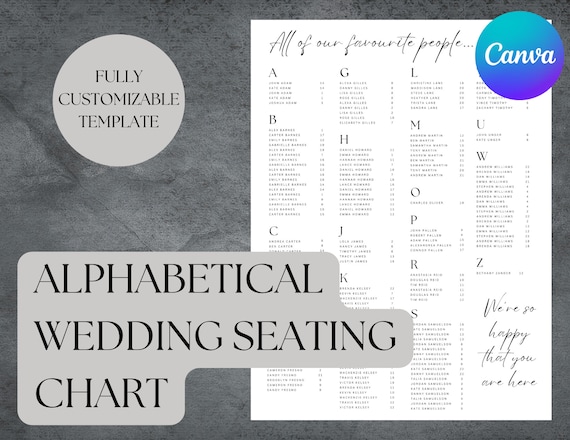 Modern Minimalist Alphabetical Wedding Seating Chart Template