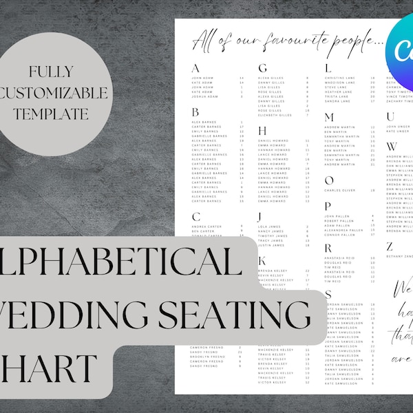 Modern Minimalist Alphabetical Wedding Seating Chart Template