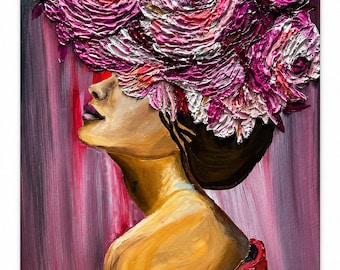 Lady in Crimson Portrait Painting | Textured Acrylic Wall Art | Bold Feminine Home Decor