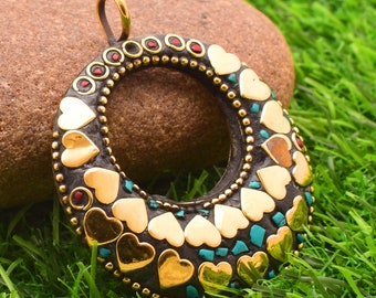 Natural Multi-Color Tibetan Mix Gemstone, Gold Plated Pendants, Tradition Pendants, Wholesale Price Pendants, Jewelry,