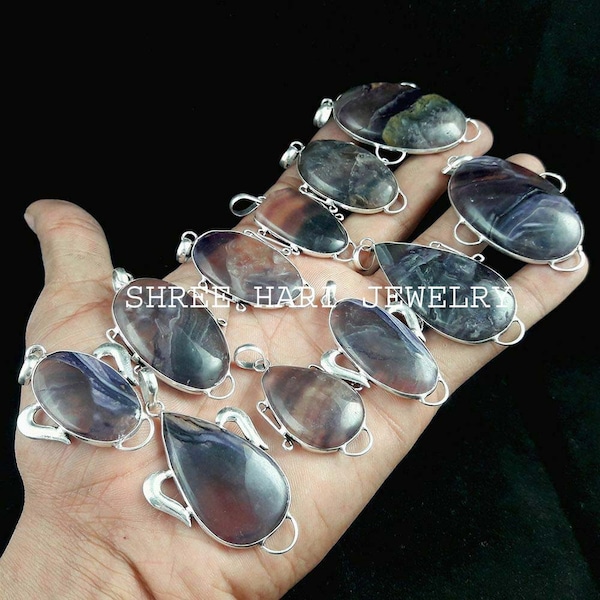 Natural Multi Color Flourite Gemstone Pendant, Silver Plated Handmade Pendant, Multiple Design Pendant, for Men & Women