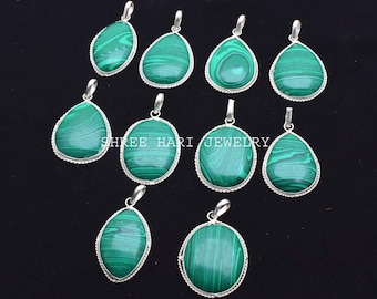 Green Malachite Gemstone Pendant, Silver Plated Handmade Pendant, Multiple Desig Pendant, for Men & Women