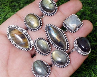 Gypsy Ring Bohemian ring Silver Rings, Hippie Ring Boho Jewelry Silver Plated Natural Labradorite Gemstone Rings Ethnic Rings Tribal Rings