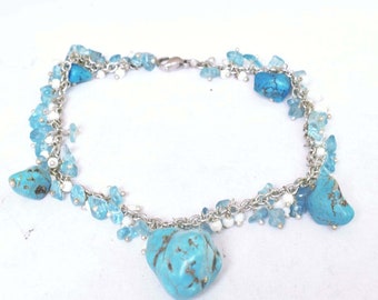 Blue Turquoise & Multi Silver Plated Bracelet Traditional Handmade Designer Jewelry Antique Unique Party Wear Anniversary Gift. BC2-150