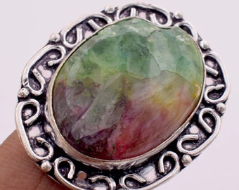 Multi Colar Solar Quartz, Agate, Mix Gemstone Rings Anello fatto a mano placcato in argento'Multiple Desige and Shape Ring per uomo e donna A.25