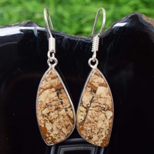 Natural Multi-Color Picture Jasper Mix Gemstone Earring Silver Plated Lunetta Handmade Earring Multiple Simple Earring, per Girl & Women.s RS2 immagine 8