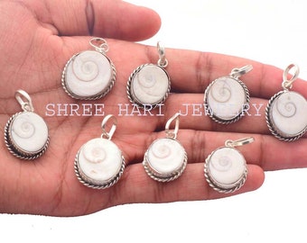 Natural White Shiva Shell Gemstone Pendant, Silver Plated Handmade Pendant, Multiple Design Pendant, for Men & Women