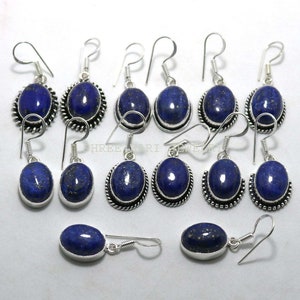 Orecchino di pietre preziose di lapislazzuli blu naturale, orecchino fatto a mano placcato argento, orecchino di design multiplo, per Grils & Women immagine 2