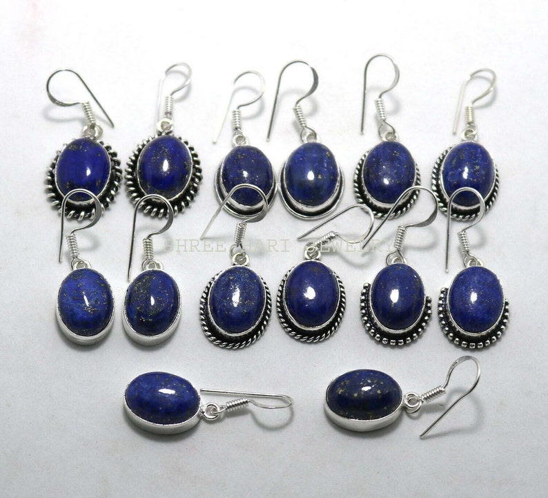 Orecchino di pietre preziose di lapislazzuli blu naturale, orecchino fatto a mano placcato argento, orecchino di design multiplo, per Grils & Women immagine 2