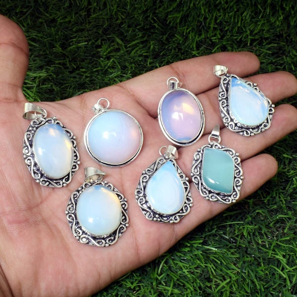 100% Natural White Opalite Gemstone Pendant Wholesale Lot Pendant Silver Plated Pendant Handmade Jewelry Vintage Jewelry, Woman And Girl's