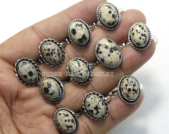 Multi Color Natural Dalmation Gemstone Ring's, Silver Plated Handmade Ring's, Multiple Design and mix Shape Ring for Men & Women