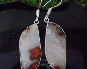 Natural Multi-Color Crazy Lace Agate Mix Gemstone Earring, Silver Plated Handmade Earring, Multiple Simple Earring, for Girl & Women.s RS1