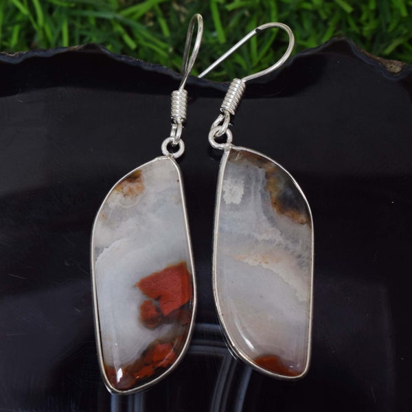 Natural Multi-Color Crazy Lace Agate Mix Gemstone Earring, Silver Plated Handmade Earring, Multiple Simple Earring, for Girl & Women.s RS1