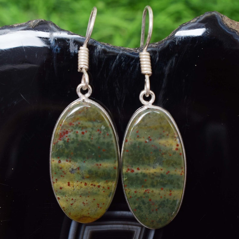 Natural Multi-Color Picture Jasper Mix Gemstone Earring Silver Plated Lunetta Handmade Earring Multiple Simple Earring, per Girl & Women.s RS2 immagine 5