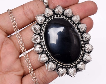 Merveilleux naturel noir Onxy, mélange de pierres précieuses pendentif en argent plaqué pendentif fait à la main mélange forme mélange taille femmes bijoux cadeau, SD.2